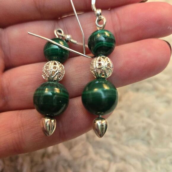 NEW Malachite & Sterling Silver Necklace Set 3 piece - Picture 8 of 11